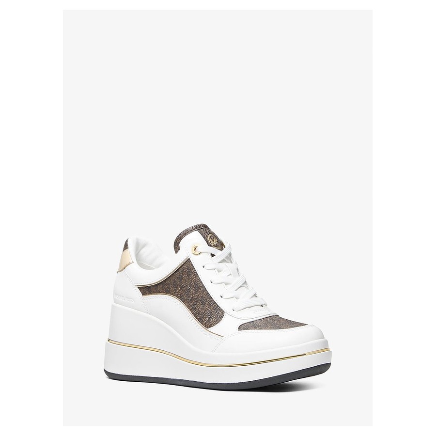 Michael Kors Emmy Logo Leather Wedge Sneaker
