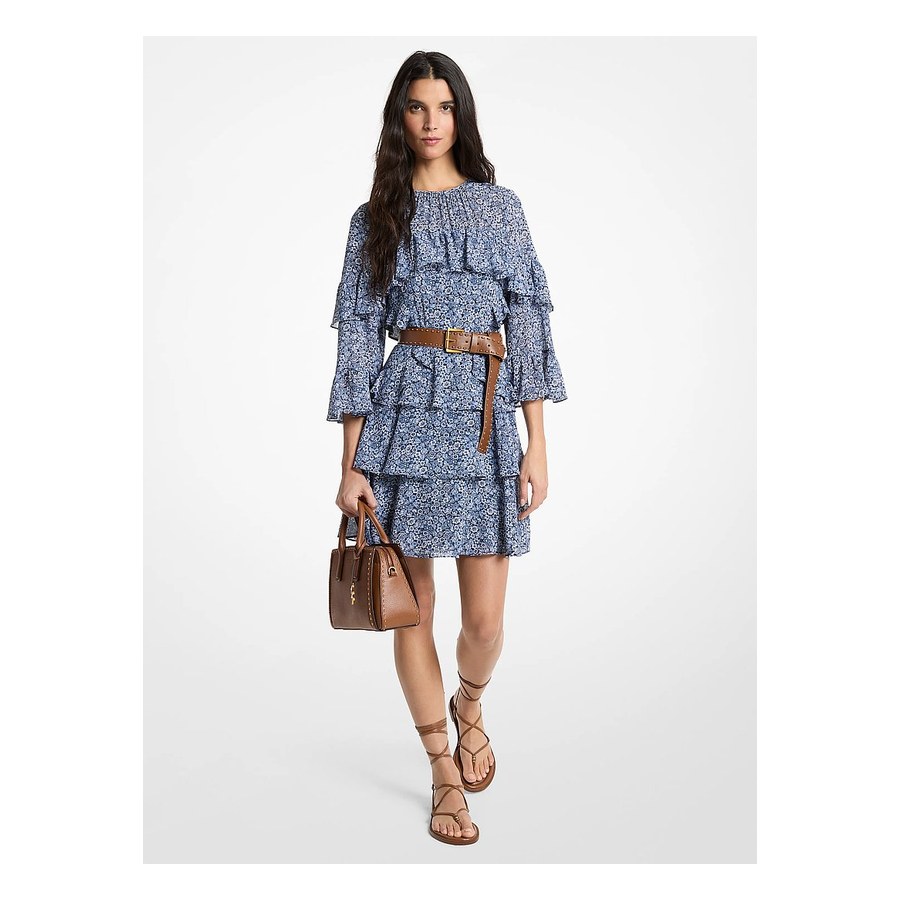 Michael Kors Floral Print Georgette Ruffle Mini Dress